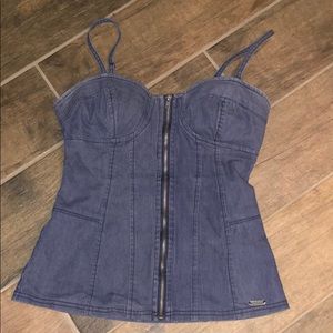Guess denim corset-style strappy tank